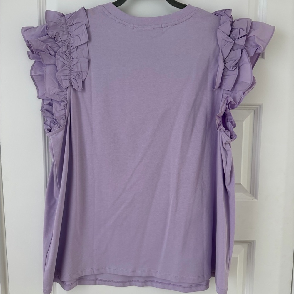 Anthropologie English Factory Lilac Ruffle blouse in 1X - Picture 7 of 7